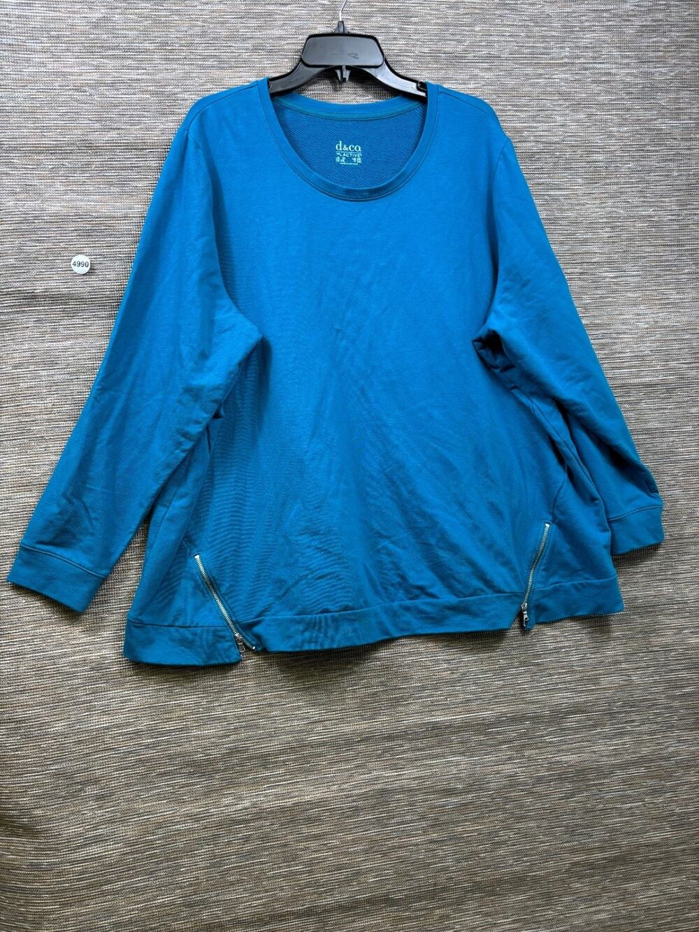 Denim & Co. Active French Terry Pullover with Zipper Detail Size 2X Blue NEW